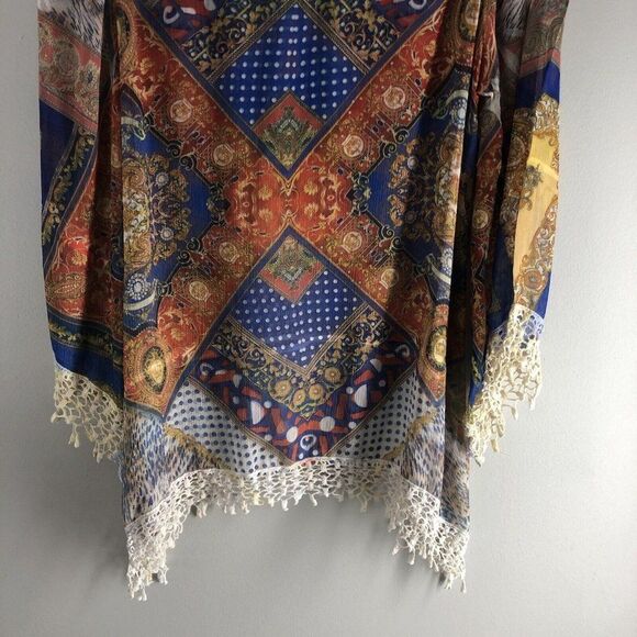 Shiloh 770 Size Medium Sheer Blouse Crowns Royalty Crocheted Fringe Boho 0589 - Picture 13 of 16